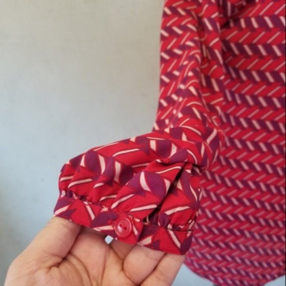 Halogen Print Shirred Split Neck Blouse women's size XS (43) - Picture 4 of 6